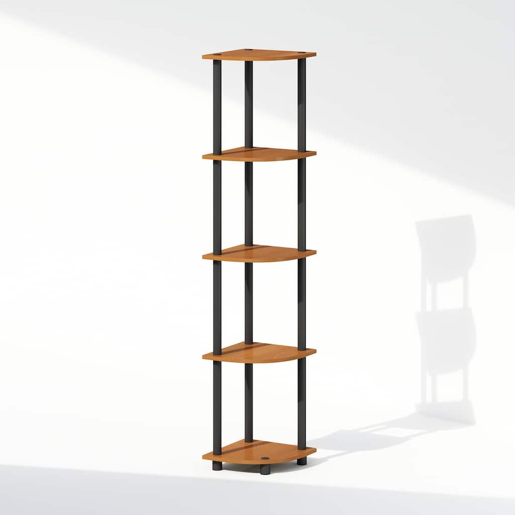 5 Tiers Wood Household Shelving Unit in Light Cherry/Black (11.6 in. W x 57.7 in. H x 11.6 in. D)