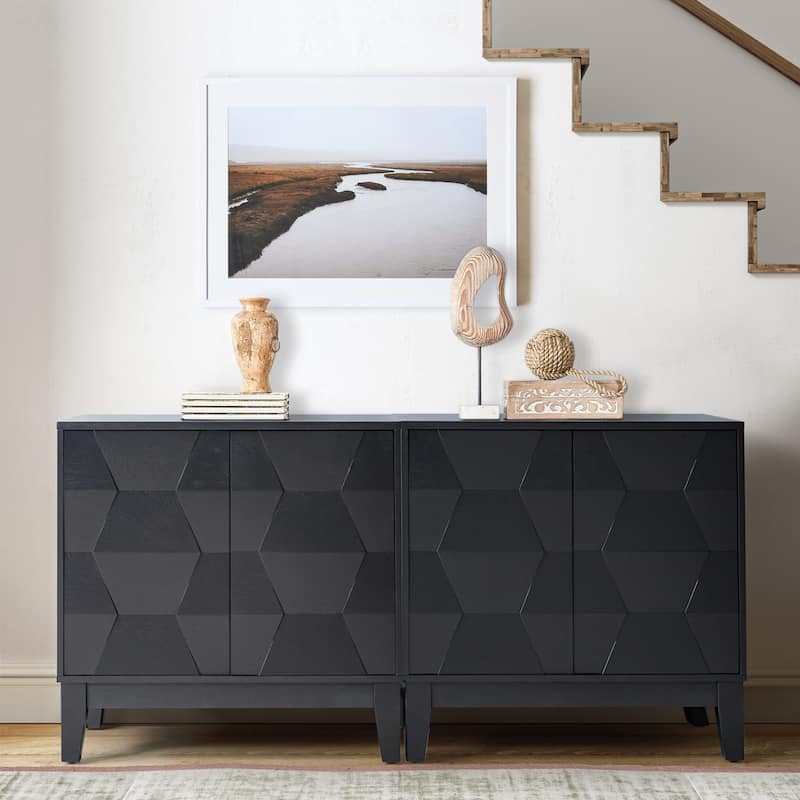 Martina Modern 2-door Ample Storage Cabinet With Adjustable Shelves Set Of 2 By HULALA HOME - Black