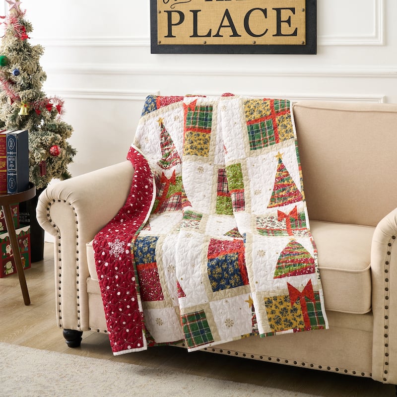 Festive Winter Holiday Reversible Quilted Throw Blankets