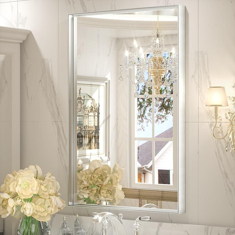 KEONJINN Modern Metal Framed Bathroom Vanity Wall Mounted Mirror - 24x36 - Silver