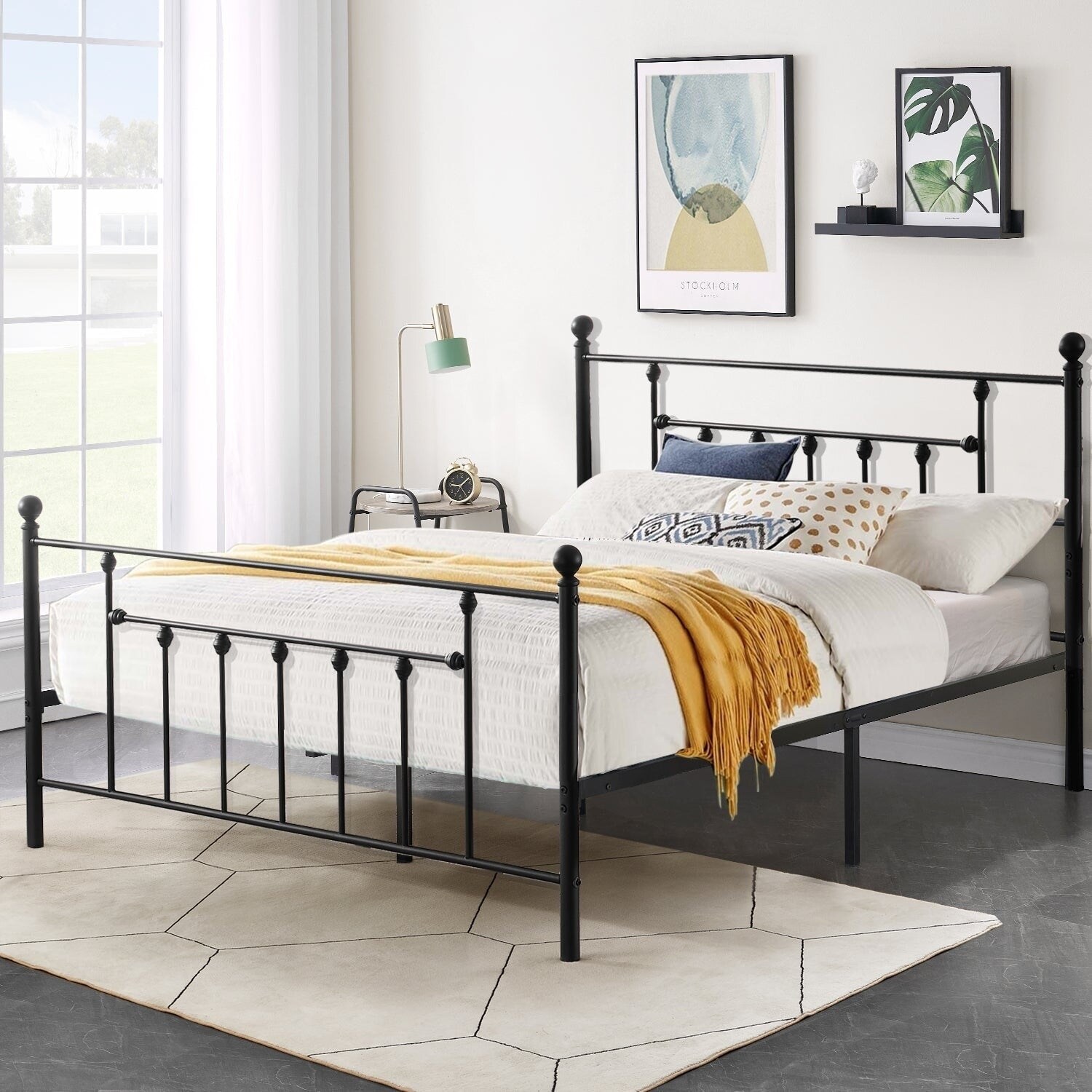 Reinforced Metal Platform Bed Frame Black Twin Full Queen Size