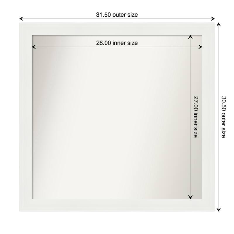 Vanity White Narrow Framed Non-Beveled Custom Wall Mirror, Bathroom Vanity Mirror - Outer Size: 31.5 x 30.5