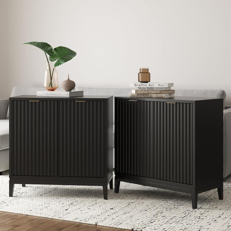 Jasper Modern Sideboard, Kitchen Storage Cabinet with Fluted Doors - Black Oak Set of 2