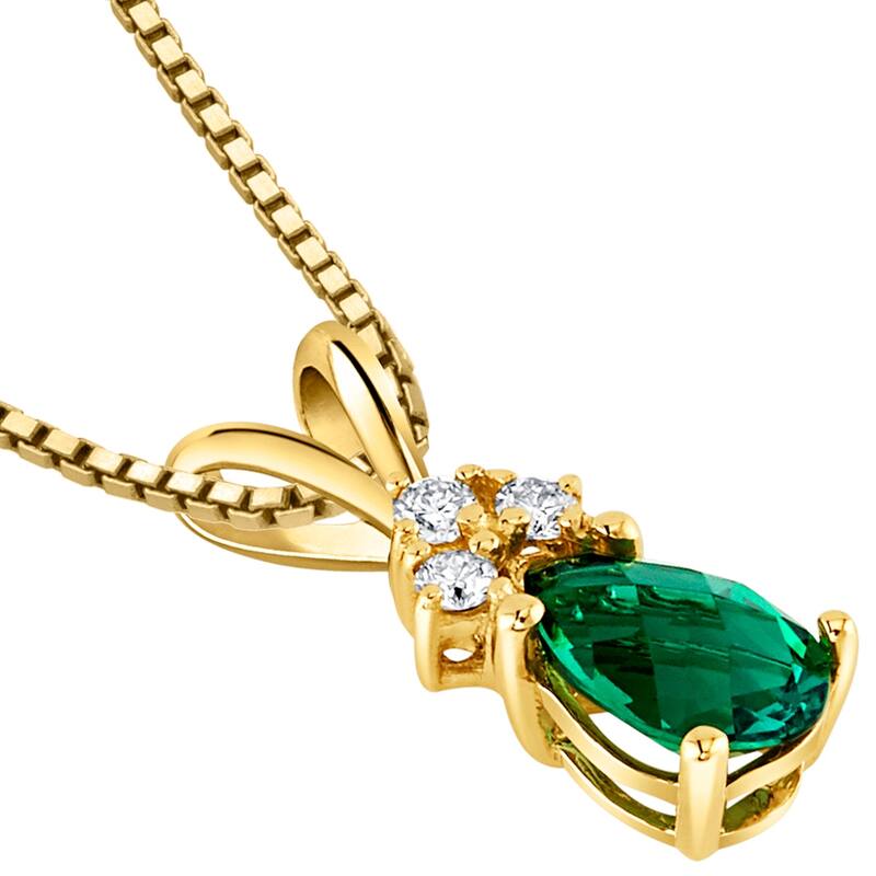 14k Yellow Gold Pear Shape 0.50 cts Created Emerald Diamond Pendant