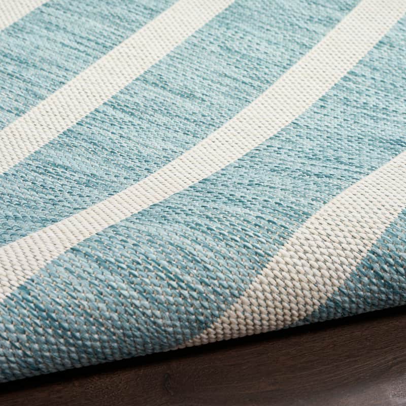 Nourison Selerno Indoor/Outdoor Striped Area Rug. - 5'x7' - Aqua/Ivory