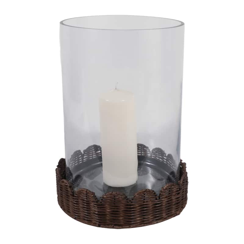 Candle Holder - Brown Glass Hurricane on Scallop Base