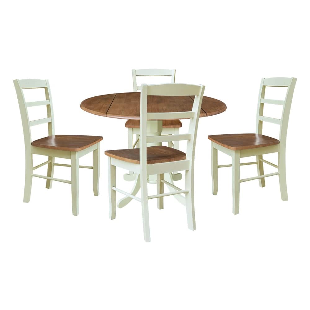 42" Dual Drop Leaf Pedestal Dining Table with Madrid Ladderback Chairs - Dining Set