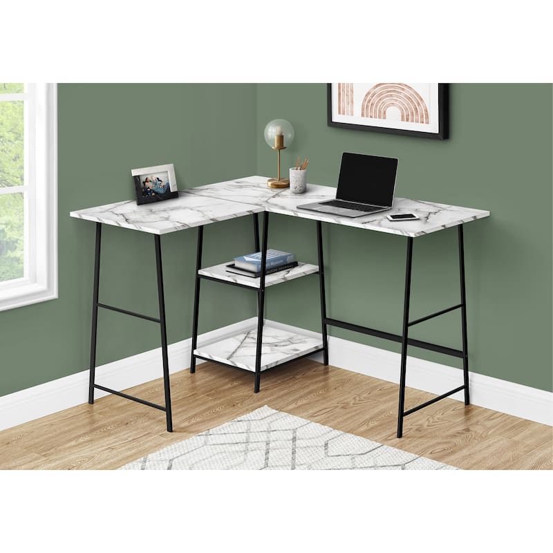 Computer Desk, Home Office, Corner, Storage Shelves - White