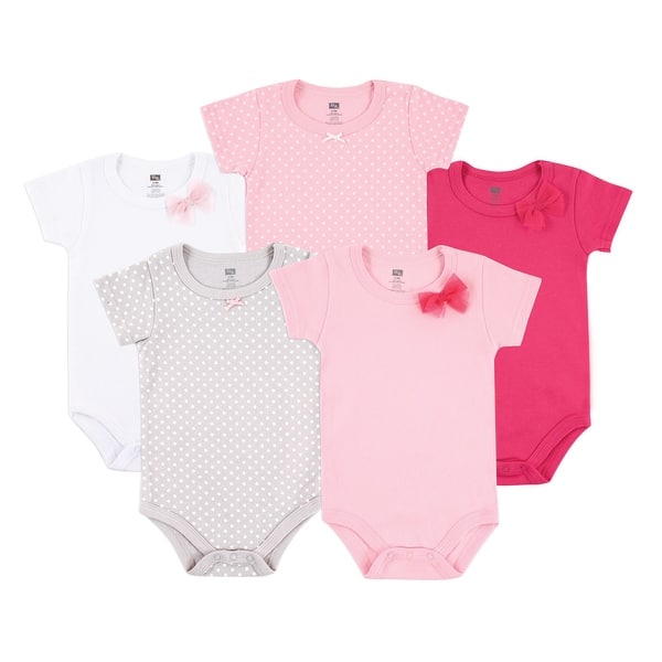 slide 1 of 1, Hudson Baby Infant Girl Cotton Bodysuits 5pk, Basic Bow 0-3 Months - Basic Bow