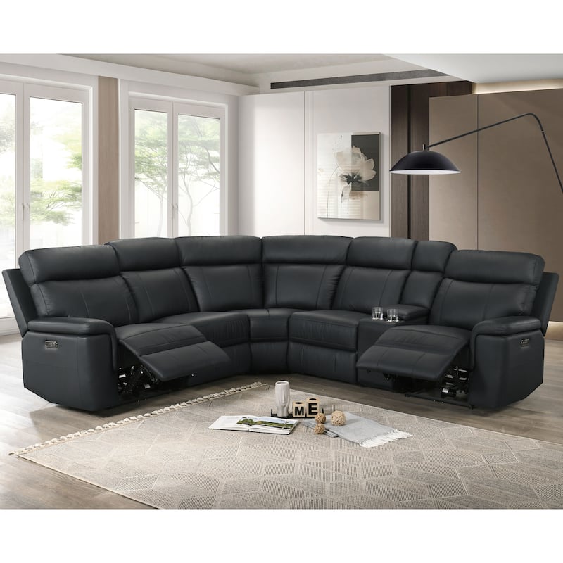 Furniture of America Joren Modern FSC Certified Leather Match Power Recline Sectional with Console and USB Port