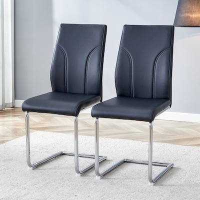 Roomfitters PU Dining Chairs with High Backrest and Sturdy Legs, Set of 2 for Kitchen or Dining Room Use, Black