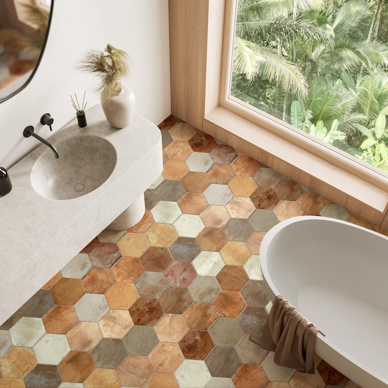 Merola Tile Terre Hex Rosso 9-7/8" x 11-3/8" Porcelain Floor and Wall Tile - Case (17 Tiles)