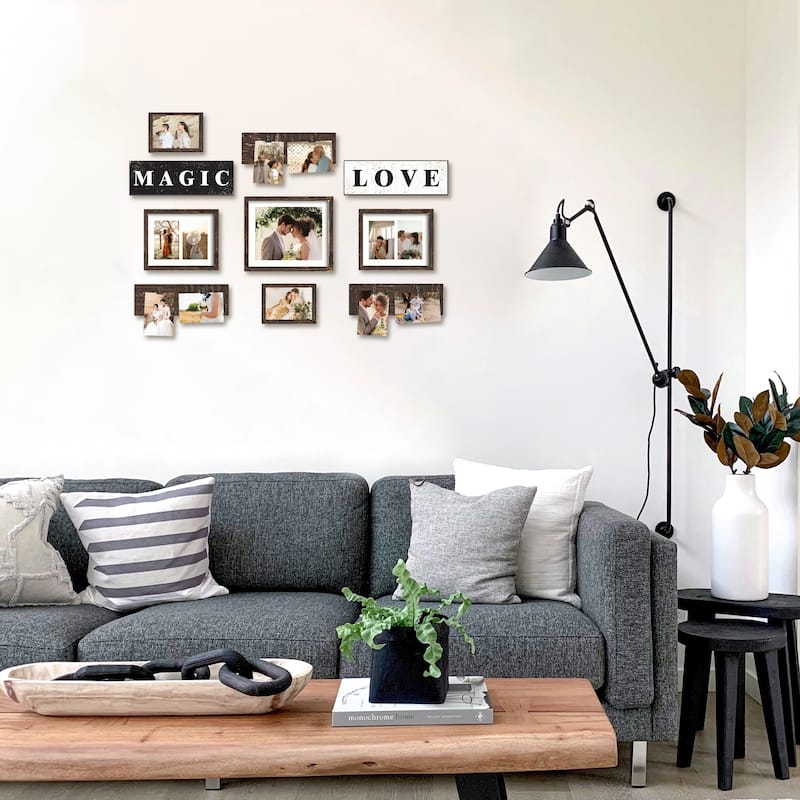 HELLO LAURA Elegant Dark Brown Wall Collage Display with 5 Photo Frames