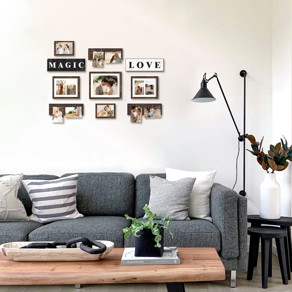 HELLO LAURA Elegant Dark Brown Wall Collage Display with 5 Photo Frames