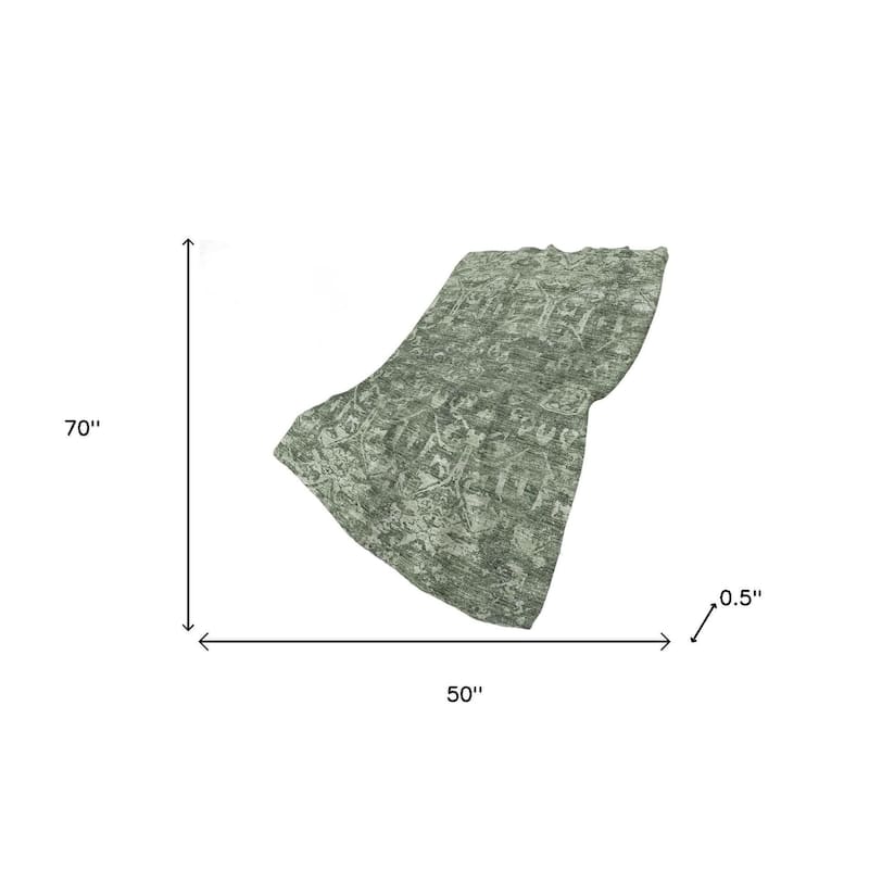 HomeRoots 50" X 70" Green And Gray Damask Polyester Woven Plush Throw Blanket