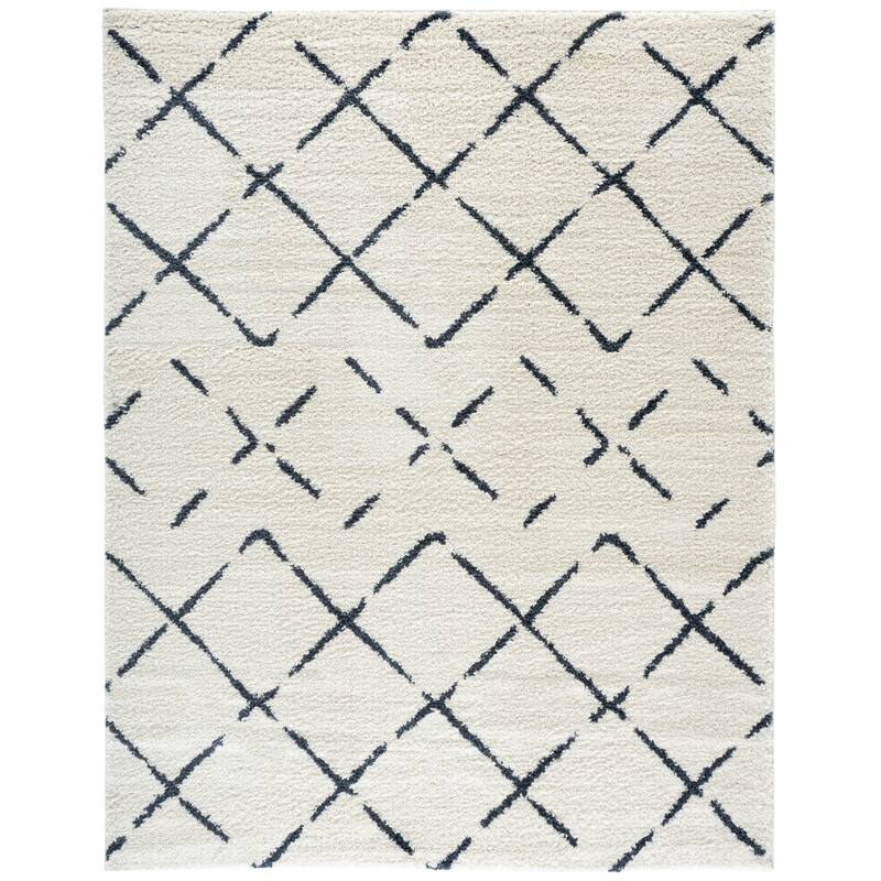 SAFAVIEH Arizona Shag Ghinwa 1.2-inch Thick Rug - 9' x 12' - Ivory/Slate