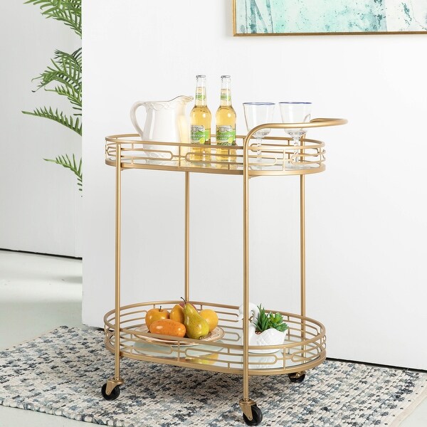 Glitzhome Metallic Gold 2-Tier Serving Cart with Mirrored Glass. Opens flyout.