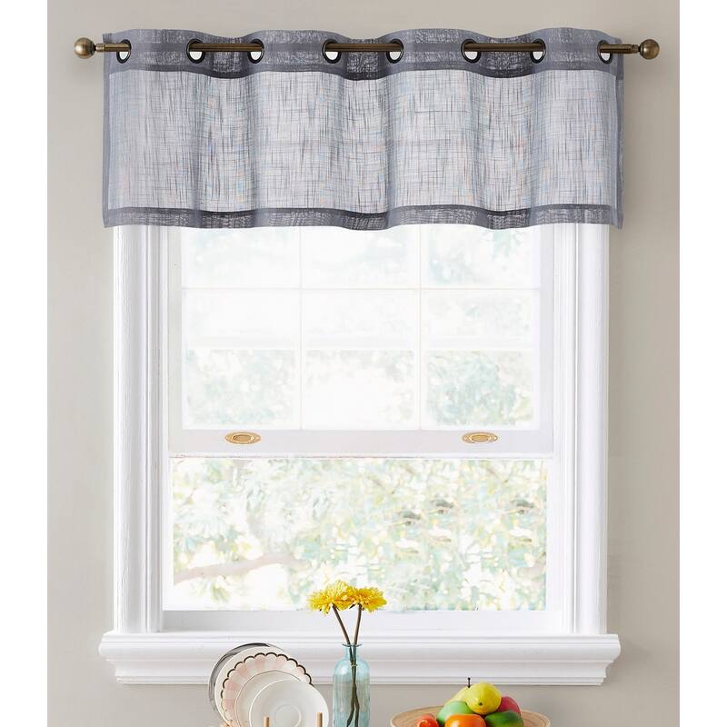 HLC.me Abbey Faux Linen Textured Semi Sheer Grommet Curtain Tiers Valance Small Windows, Bedroom & Bathroom - 54 W x 18 L - Single Valance - Grey