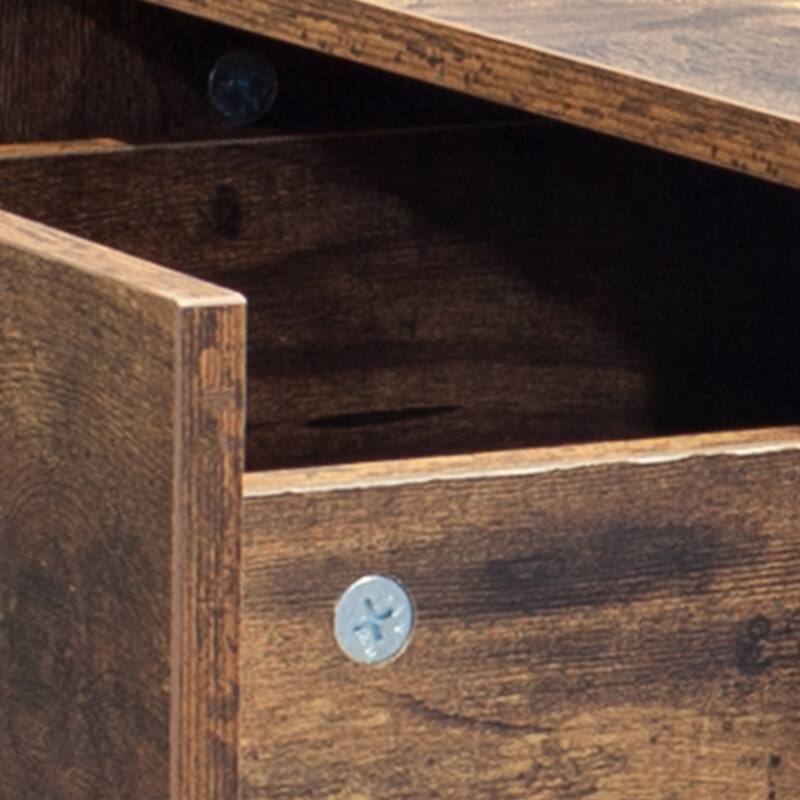 Rustic Brown Industrial 2Tier Nightstand with Metal Handles Drawers