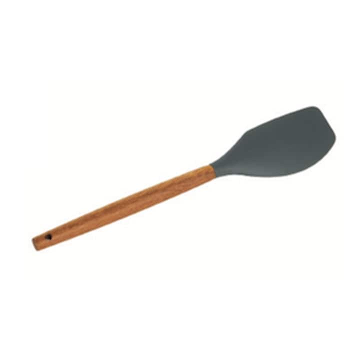 Home Basics Acacia & Silicone Kitchen Spatula, Black, 2x14 Inches - 2x14 Inches