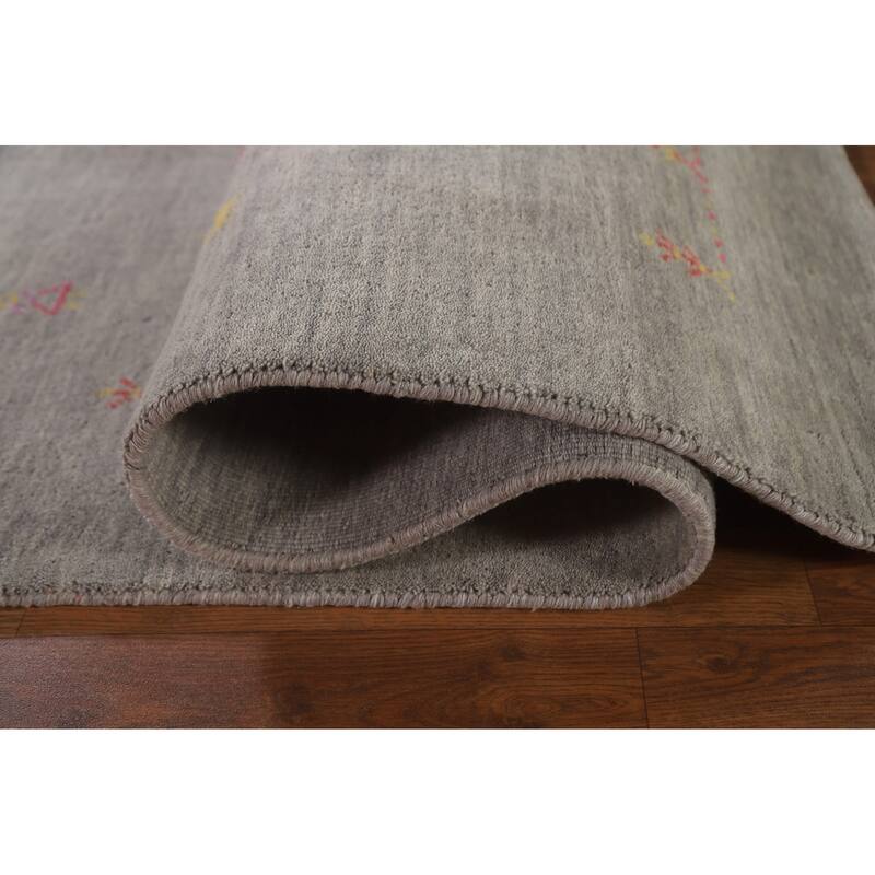 Tribal Gabbeh Area Rug Hand-Knotted Beige Wool Carpet - 8'1"x 9'8"