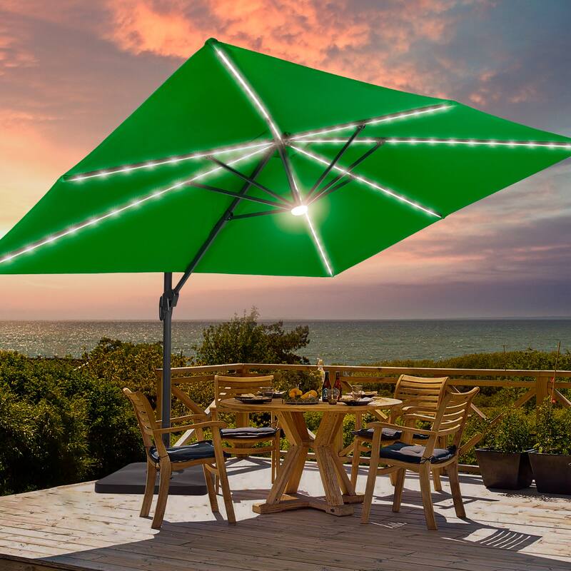 BONOSUKI 11ft LED Aluminum Patio Cantilever Offset Umbrella with Base - Kelly Green