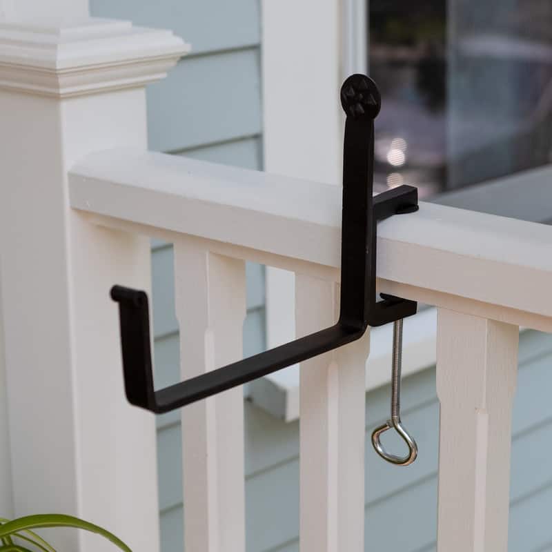 Achla Designs Pair of Clamp-On Flower Box Brackets, Black Powder Coat Finish