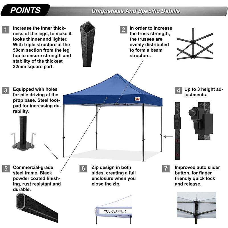 ABCCANOPY Outdoor Commercial Metal Patio Pop-Up Canopy - 10ftx10ft