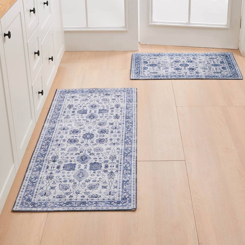 Linery & Co. Machine Washable Slip Resistant Vintage Medallion Patterned Accent Rugs - 20" x 30" & 20" x 50" (2 Pack)