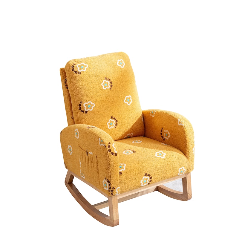 26.8"W Modern Rocking Chair, Mid Century Accent Rocker Armchair With Side Pocket, Upholstered High Back Wooden Rocking Chair