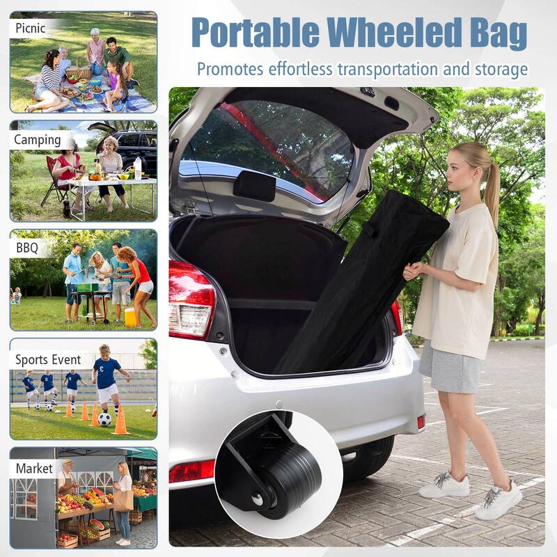Costway 10 x 10 FT Pop up Canopy Tent with Sidewalls & Awning, Wheeled - See Details