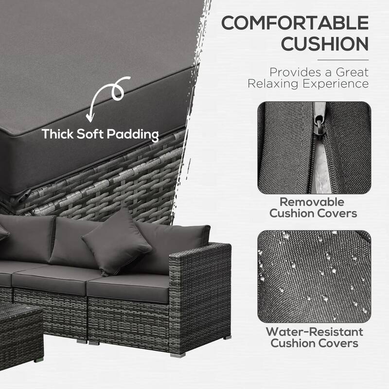 6 Piece Patio Furniture Set, Ottoman, Cushions and Glass Table