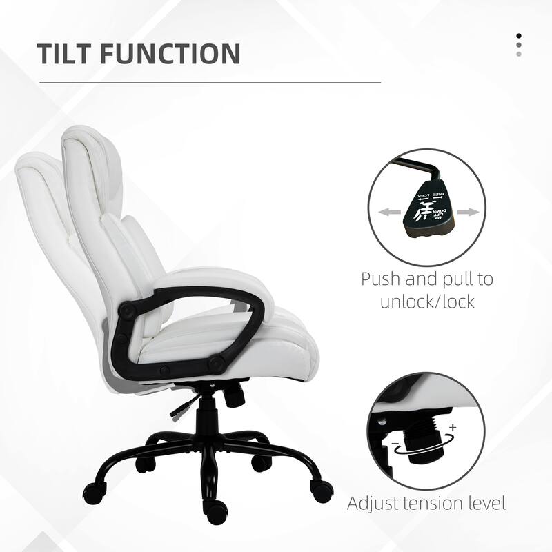 Modern Office Chair PU Leather Ergonomic Office Chair with Adjustable Height Wide Seat and Swivel Wheels, for Office, White