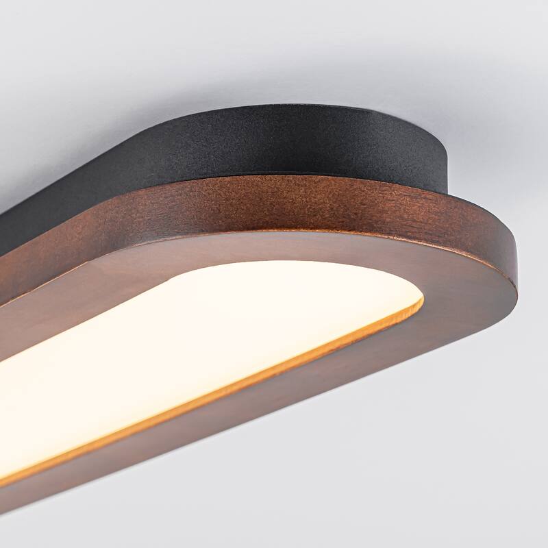 47.2" W 1-Light Modern Oval Walnut Wood Dimmable LED Flush Mount Ceiling Light for Living Room, Bedroom