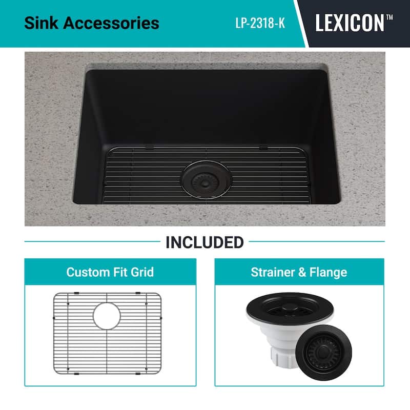 Lexicon Undermount Quartz 23 Inch Single Bowl Kitchen Sink Kit