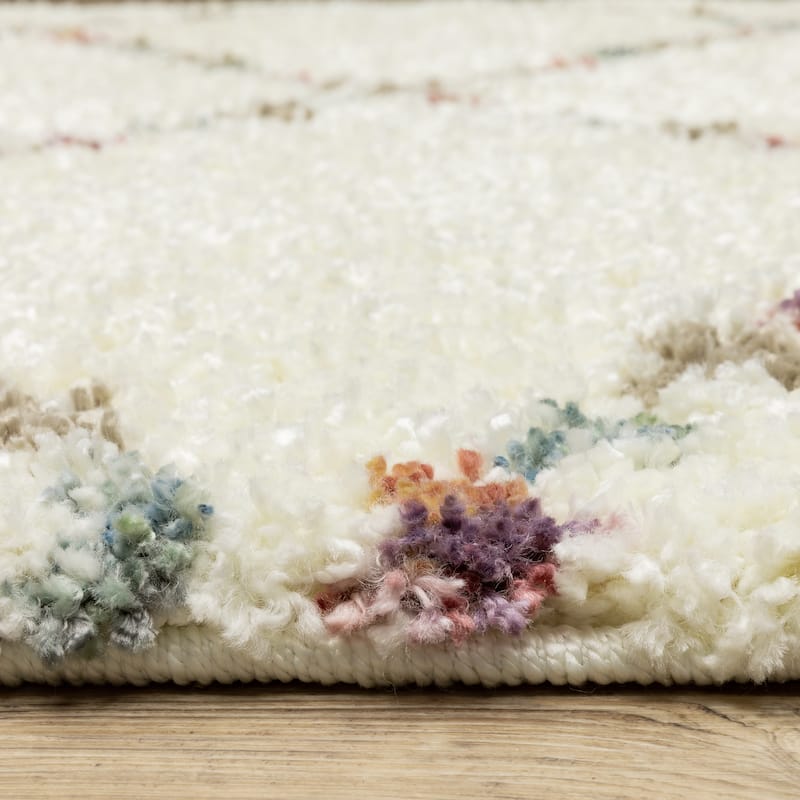 Style Haven Aire Diamond Lattice Ivory/ Multi Shag Tassel Fringe Area Rug.