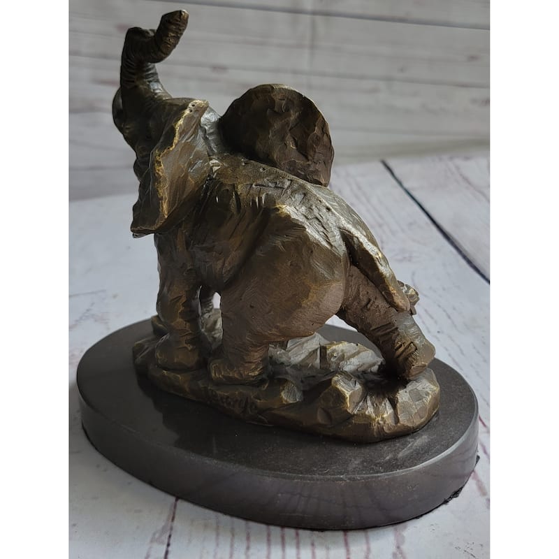 Trumpeting Imitative Elephant Trunk In The Air Bronze Metal Sculpture Statue Figure On Marble Base 7 Inches X 8 Inches
