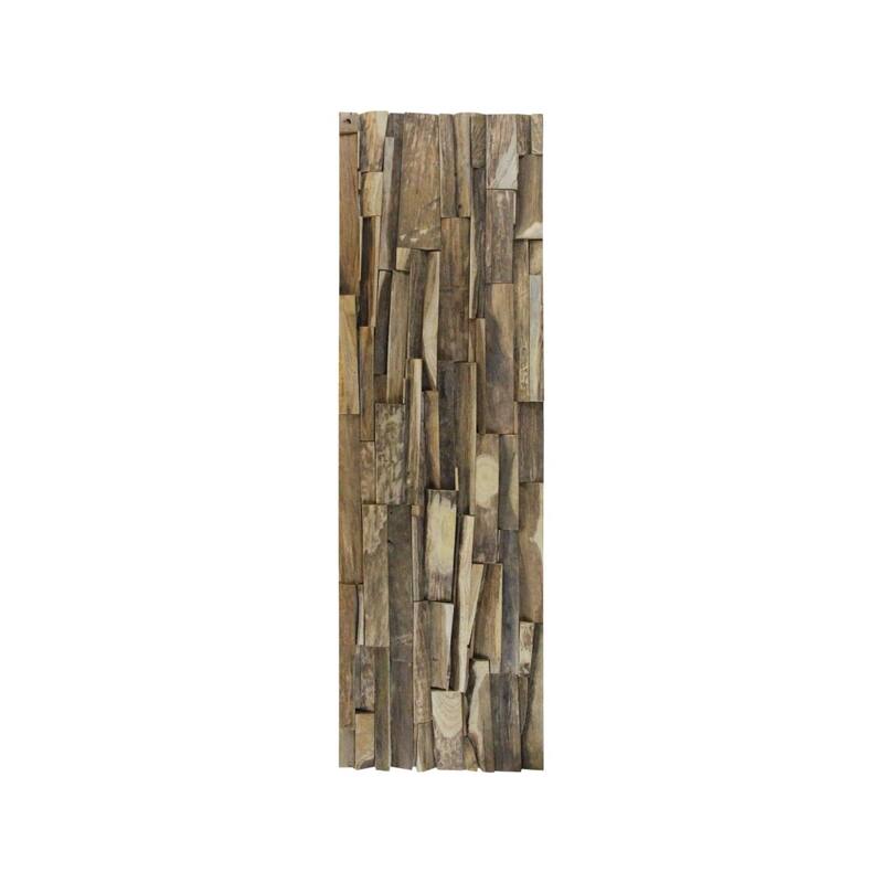 HomeRoots Brown 3D Embossed Geometric Teak Reclaimed Wood Decorative Wall Panels - 47.75' X '11.75' X '1.13