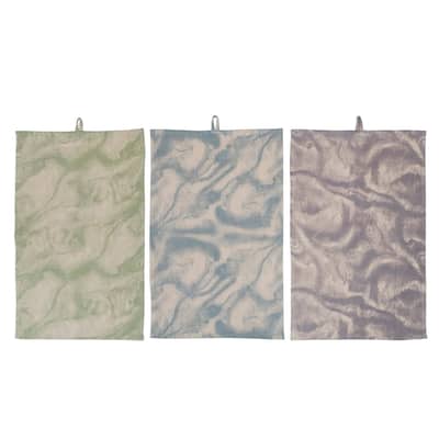 Marble Print Cotton Tea Towel with Loop, 3 Colors