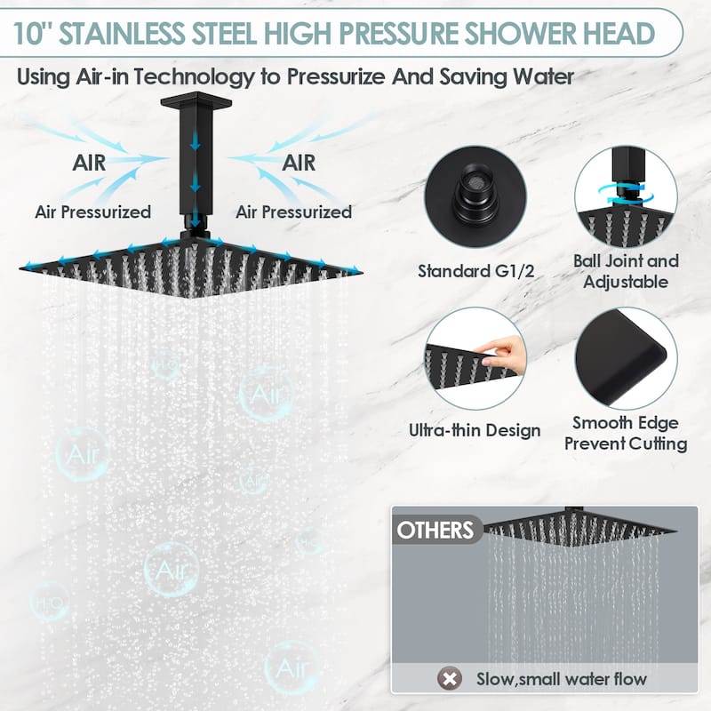 Rainfall Shower System with High Pressure 10 inch Shower Head Hand Held Shower Head Bathroom Mixer Shower Complete Combo Set