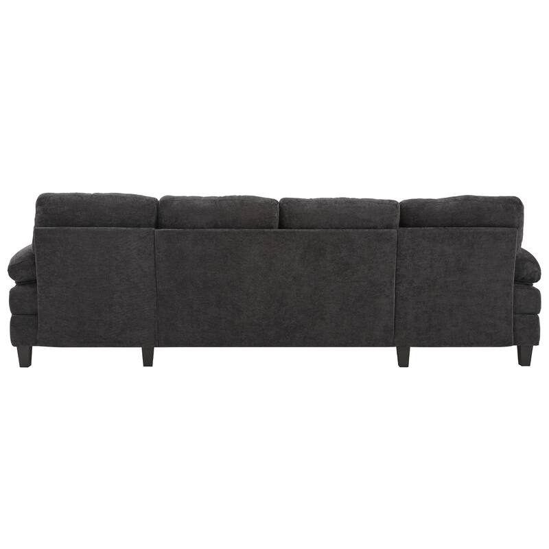 U-Shaped Modular Sectional Sofa with Dual Chaise Lounges, Chenille Fabric Cloud Couch with Storage Pockets & Armrest Pillows