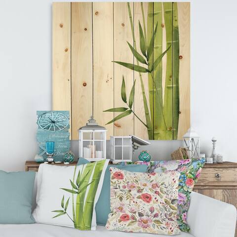 Designart 'Bamboo Branches In The Forest V' Tropical Print on Natural Pine Wood