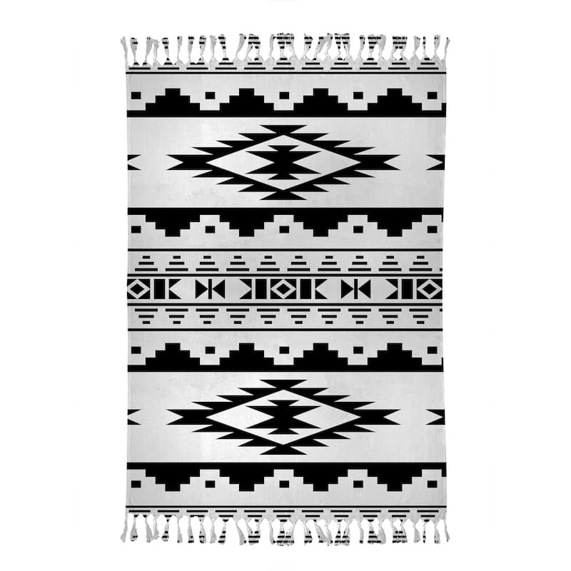 CHEROKEE Black and White Beach Blanket with Tassels By Marina Gutierrez ...