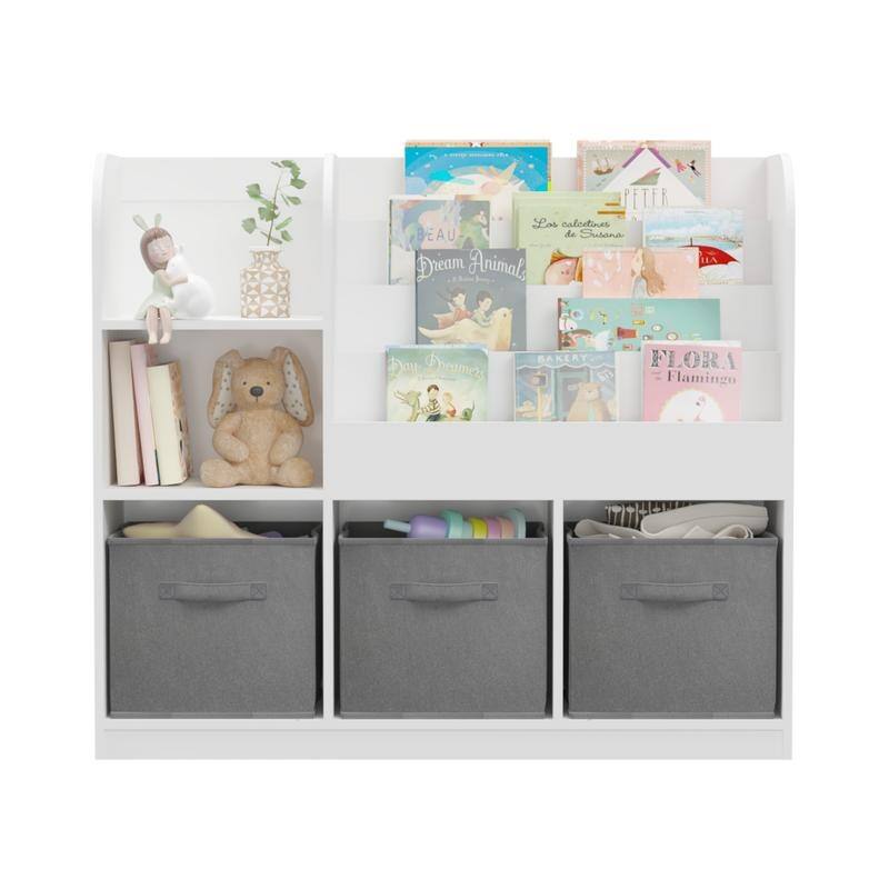 3-Tier Kids Bookcase with Collapsible Drawers & Anti-Tip Safety - Toy & Book Storage Shelf