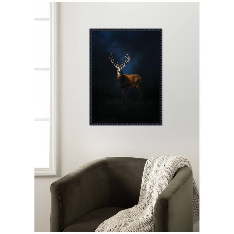Kate and Laurel Cobalt Night Sky Deer by The Creative Bunch Studio Framed Canvas Wall Art Print