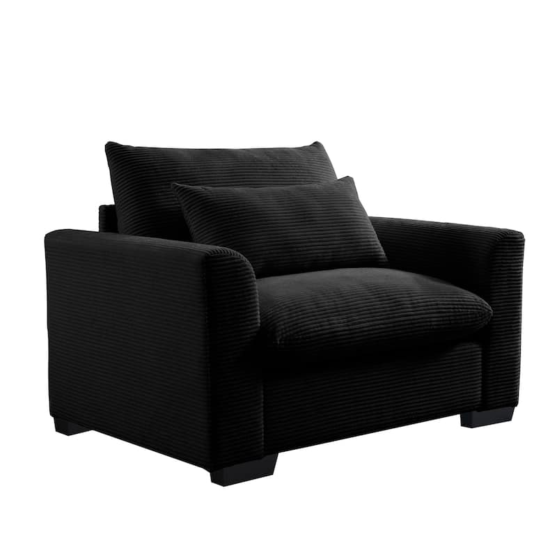 Corduroy Deep Seat Accent Chair with Waist Pillow for Living Room
