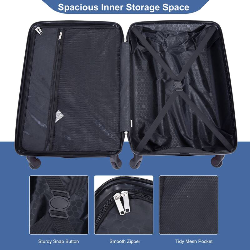 ABS 4-Piece Luggage Set with TSA Lock, Rotating Spinner Wheels, 16", 20", 24", 28" Suitcases for Travel