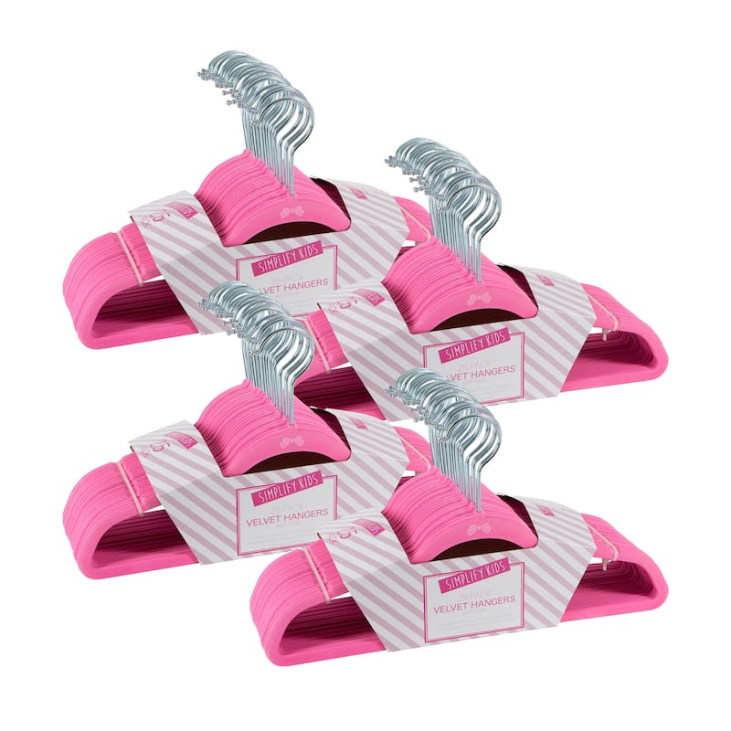 Simplify Kids Velvet Hangers - Pink - 100 Pack