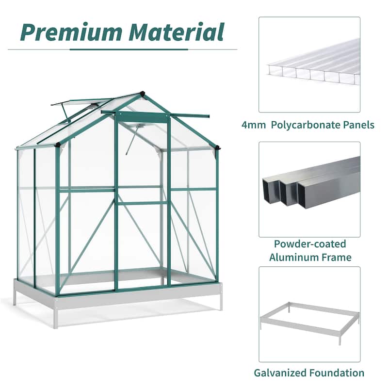 6.2ft Wx4.3ft D Greenhouse, Walk-in Greenhouse with 2 Windows and Base,Aluminum Hobby Greenhouse with Sliding Door