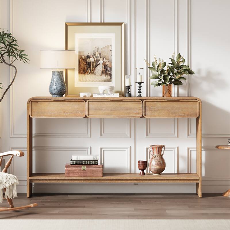 Christopher Knight Home - Alora Natural Acacia Console Table with 3 Drawers and Open Shelf for Living Room or Hallway Storage - Natural